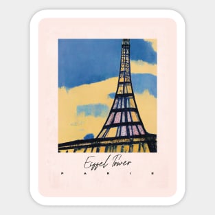 Sunset at Eiffel Tower Abstract Gouache Travel Poster Retro Wall Art Illustration Sticker